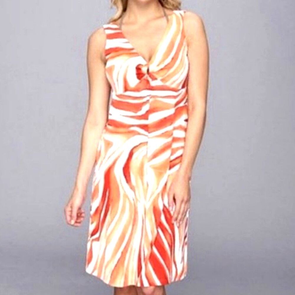 Tommy Bahama Palm Zebra Ring Dress Size Medium Orange Sleeveless Stretch Knit